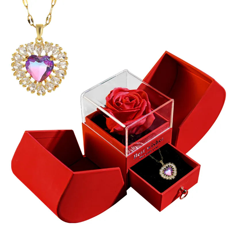 Mom and Daughter Matching Jewelry Pendant Necklace Set with Soap Forever Rose Gift Box - Style-20